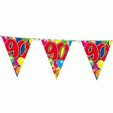 2x gekleurde vlaggenlijn 90 jaar 10 meter