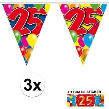 3 gekleurde slingers 25 jaar met sticker