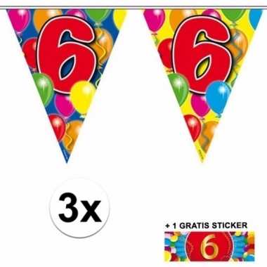3 gekleurde slingers 6 jaar met sticker