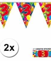 2 gekleurde vlaggenlijnen 3 jaar met sticker