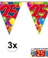 3 gekleurde slingers 25 jaar met sticker